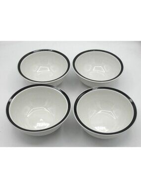 HMQ87 by Home 6-1/4 In. Soup/Cereal Bowls Set of 4 White Black Band Bistro Style